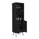 Tuhome Manhattan L Bar Cabinet with Eight Built-In Wine Cubbies, Dual Single-Door Storage Cabinets, Integrated Stemware Rack, Modern Entertaining Bar Unit for Liquor Display, Glassware Organization, and Home Gatherings