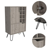 Tuhome Manhattan L Bar Cabinet with Eight Built-In Wine Cubbies, Dual Single-Door Storage Cabinets, Integrated Stemware Rack, Modern Entertaining Bar Unit for Liquor Display, Glassware Organization, and Home Gatherings