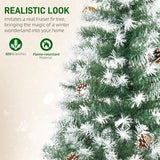 HOMCOM 6ft Unlit Snow-Dusted Full Fir Artificial Christmas Tree with Realistic Branches, 61 Pine Cones and 800 Tips