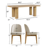 Baguette & Havana 86.5″ Rectangular Solid Oak Dining Table Set for 6 (7-Piece)