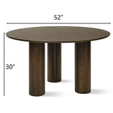 Baguette 52" Modern Oak Wood 3-Leg Round Dining Table