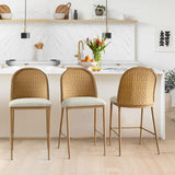 Barcelona 25.5" Beige Rattan Upholstered Counter Stool (Set of 3)