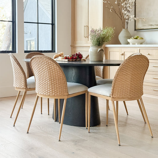 Barcelona Beige Rattan Upholstered Dining Chair (Set of 2)