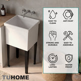 Bari Freestanding and Compact Plastic Laundry Utility Sink with Four Legs, Utility Tub for Laundry Room, Garage or Kitchen