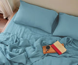 Sky Blue Linen Bed Sheet Set