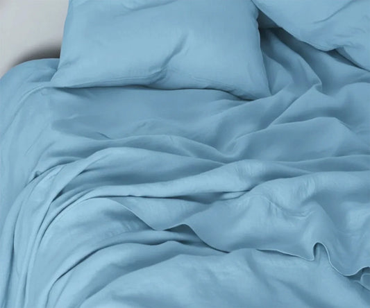 Sky Blue Linen Bed Sheet Set