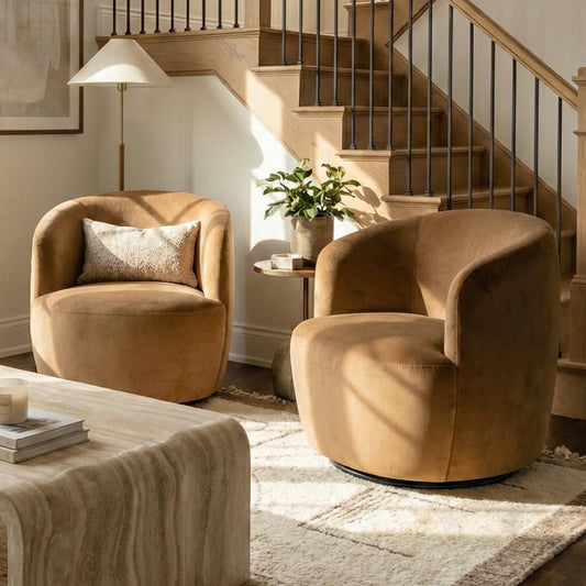 Bella Modern Small Velvet Swivel Barrel Chair (1-Piece)