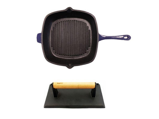 BergHOFF Neo 2pc Cast Iron 11" Grill Pan with Steak Press, Purple