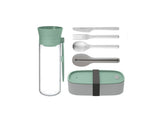 BergHOFF Leo Water Bottle, Flatware & Bento Box Lunch Set, Green