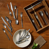 Bloomhouse 20 Piece Stone Washed Flatware 18/10 Stainless Steel Silverware Cutlery Utensil Set With Acacia Wood Caddy - Service for 4