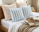 Blue Striped Cushion Covers, Cotton Linen Set of 2