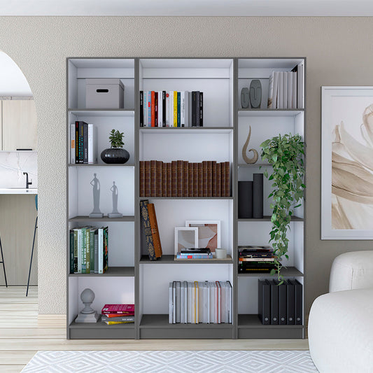 Davie 3 Piece Living Room Set with Home Bookcase & 2 Home Xs Bookcases, Matt Gray / White, Stylish Storage for Living Room, Bedroom, Office, and Small Spaces