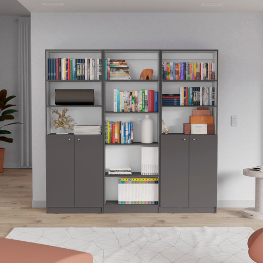Arbor 3 Piece Living Room Set with Home 4 Shelves Bookcase & 2 Home 2-Door Bookcases, Matt Gray / White, Modern Storage for Living Room, Office, Bedroom