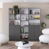 Acres 3 Piece Living Room Set with Home Xs Bookcase & 2 Home 2-Door Bookcases, Matt Gray / White, Modern Storage for Living Room, Office, Bedroom, and Small Spaces