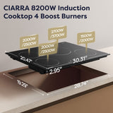 CIARRA 30 Inch Built-in Induction Cooktop 4 Burners 8200W with Booster CABIH304B-OW