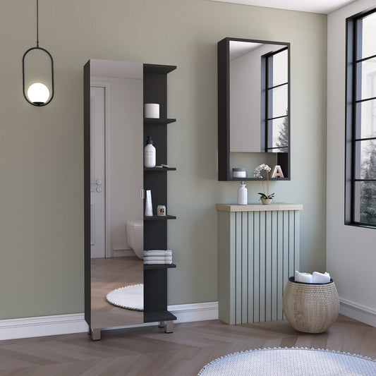 TUHOME Goshen 2-Piece Bathroom Set with Tall Storage Cabinet and Wall-Mounted Cabinet, Modern Bathroom Storage Solution, 62.2"H x 20.1"W x 8.5"D, Black