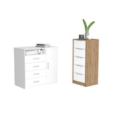 Winter 2 Piece Bedroom Set, Dresser + Dresser, White / Pine Finish
