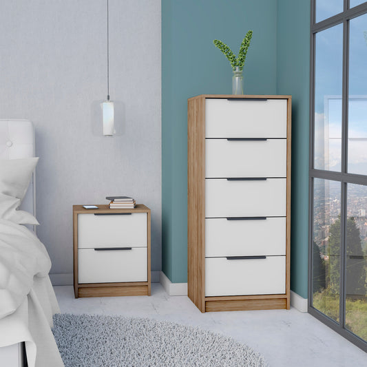 TUHOME Murray 2-Piece Bedroom Set with Nightstand and Storage Cabinet, Compact Furniture for Bedroom Organization, 42.4"H x 17.7"W x 16.2"D, White/Pine