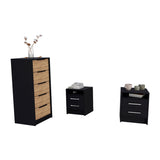 TUHOME Selma 3-Piece Bedroom Set with Two Nightstands and Vertical Storage Cabinet, Modern Space-Saving Furniture for Bedroom Organization, 42.4"H x 17.7"W x 16.2"D, Black/Pine