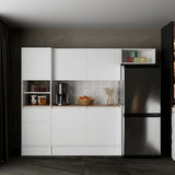 Dal Kitchen Cabinet Set, Multi-Storage Modular System with Upper Wall Cabinets, Base Cabinets, Open Shelves & Wide Countertop, Engineered Wood