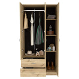Tuhome Austral Three-Door Armoire with Double Door Hanging Cabinet, Full-Height Shelving Section, Two Spacious Storage Drawers, Modern Multi-Compartment Wardrobe for Organized Bedrooms and Versatile Home Storage