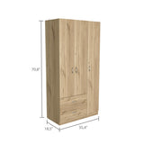 Tuhome Austral Three-Door Armoire with Double Door Hanging Cabinet, Full-Height Shelving Section, Two Spacious Storage Drawers, Modern Multi-Compartment Wardrobe for Organized Bedrooms and Versatile Home Storage