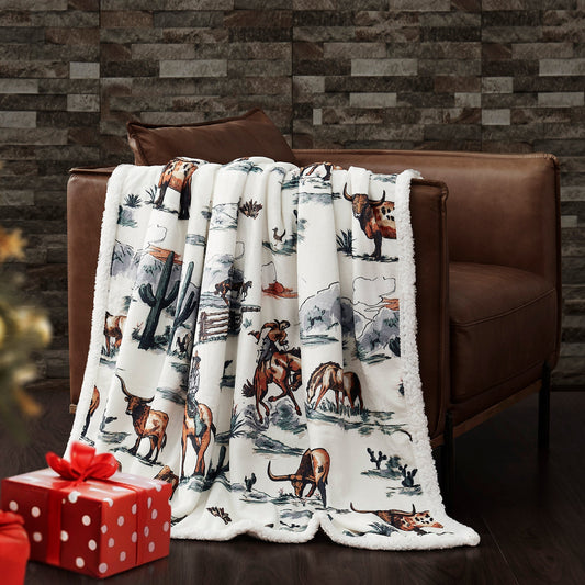 Ranch Life Western Toile Campfire Sherpa Throw, 6 MOQ
