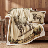 Highland Cow Campfire Sherpa Pillow