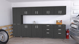 TUHOME Dayton 9-Piece Garage Set with Cabinets, Utility Shelves, and Work Counter, Heavy-Duty Storage for Tools, Equipment, and Supplies, 78.7"H x 23.3"W x 14.5"D, Black
