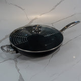CHD Dual Ceramic Layer, Diamond Reinforced Nonstick 12.5" Wok with Glass Lid | Made in Switzerland
