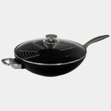 CHD Dual Ceramic Layer, Diamond Reinforced Nonstick 12.5" Wok with Glass Lid | Made in Switzerland