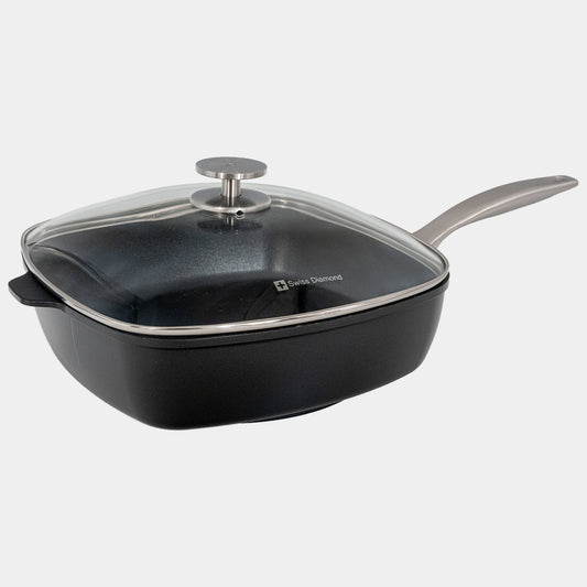 CHD Dual Ceramic Layer, Diamond Reinforced Nonstick 11" x 11" Square Saute Pan with Glass Lid | Made in Switzerland