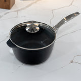 CXD Dual Ceramic Layer, Diamond Reinforced Nonstick Saucepan with Glass Lid | Made in Switzerland