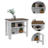 TUHOME Oslo 2-Piece Kitchen Set with Storage Cabinet and Multi-Level Countertop Island, Modern Small-Space Prep Station for Apartments and Homes, 35.4"H x 40.5"W x 27.5"D, White/Walnut