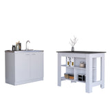 TUHOME Phoenix 2-Piece Kitchen Set with Storage Cabinet and Multi-Level Countertop Island, Modern Prep and Pantry Organization for Apartments and Small Kitchens, 35.4"H x 40.5"W x 27.5"D, White/Onyx