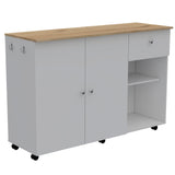 TUHOME Malibu 2-Piece Kitchen Set with Wide Countertop Island and Storage Cabinet, Modern Prep and Pantry Organization for Apartments and Homes, 36.2"H x 53.5"W x 18.1"D, White/Light Oak