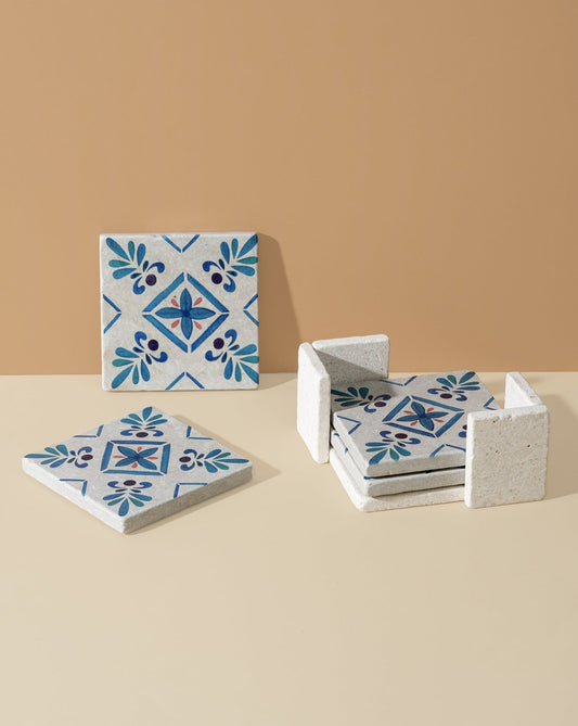 Malaga Patterned Marble Tiles Coasters | Set of 4