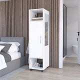 TUHOME Cluster 63-Inch Tall Open-Concept Wardrobe with Mirror, Three Storage Shelves, Hanging Rod, Casters and Side Hooks, Freestanding Clothes Organizer for Bedroom, Closet, Laundry Room or Multiroom Home Storage