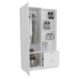 Seville High Multifunctional Armoire Wardrobe Storage Console Featuring Full-Length Integrated Mirror Door One Access Cabinet and Two Smooth-Gliding Drawers for Practical and Stylish Bedroom Organization