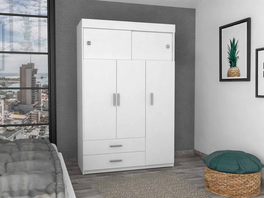 Chile Armoire, Rod, Three Door Cabinet, Two Drawers,Metal Hardware- White