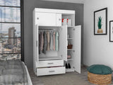 Chile Armoire, Rod, Three Door Cabinet, Two Drawers,Metal Hardware- White