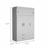 Chile Armoire, Rod, Three Door Cabinet, Two Drawers,Metal Hardware- White