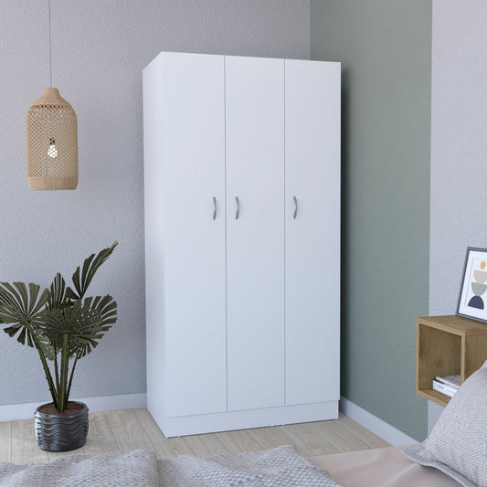 Ohio Armoire Wardrobe with Three-Door Hanging Cabinet, Two Lower Storage Drawers, Four-Tier Shelving System and Modern Space-Saving Design for Organized Clothing, Accessories and Complete Bedroom Organization