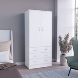TUHOME Taly Double Door Armoire with Hanging Rod, Two Spacious Drawers and Full-Length Storage Compartment, Durable Engineered Wood Construction, Stylish Organizer for Clothes and Accessories in Modern Bedroom Spaces