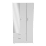 Riverside 3 Door Mirrored Armoire with Two Drawers, Four Shelves, and Hanging Rod