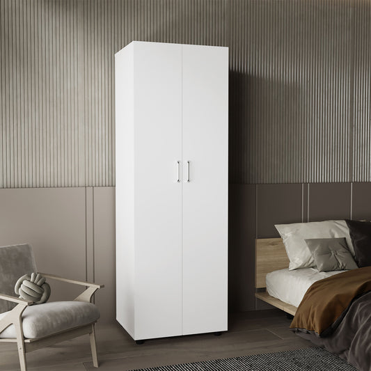 Aurora 70" Tall Bedroom Armoire with Double Doors, Hanging Rod, Two Interior Shelves and Bottom Shoe Shelf, Adjustable Legs, Wall Anchor for Safety, Modern Wardrobe Storage Cabinet