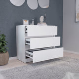 Tuhome Austin Three Drawer Dresser with Smooth Pull-Out Mechanism, Modern Storage Solution for Bedrooms and Small Spaces, Spacious Drawers with Metal Rails and Wide Superior Top for Clothes Organization and Home Essentials