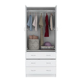 TUHOME Taly Double Door Armoire with Hanging Rod, Two Spacious Drawers and Full-Length Storage Compartment, Durable Engineered Wood Construction, Stylish Organizer for Clothes and Accessories in Modern Bedroom Spaces