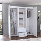 TUHOME Bariloche Wardrobe with Multi-Section Storage, Dual Hanging Rod Compartments, Central Shelving Area, Two Smooth-Glide Drawers, Metal Handles and Spacious Organization for Modern Bedrooms and Closet Spaces