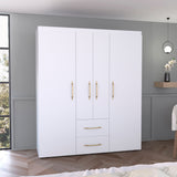 TUHOME Bariloche Wardrobe with Multi-Section Storage, Dual Hanging Rod Compartments, Central Shelving Area, Two Smooth-Glide Drawers, Metal Handles and Spacious Organization for Modern Bedrooms and Closet Spaces